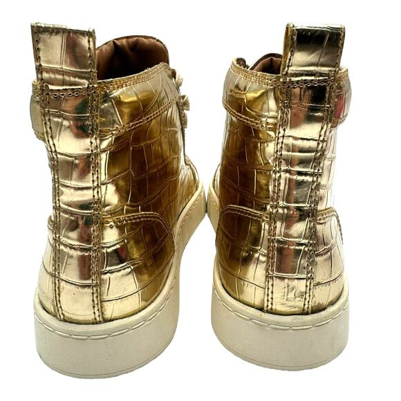 STEVE MADDEN Men 7 Women 9 Shiny Metallic Gold High Top Sneaker Boots Promoter-C - Picture 4 of 7